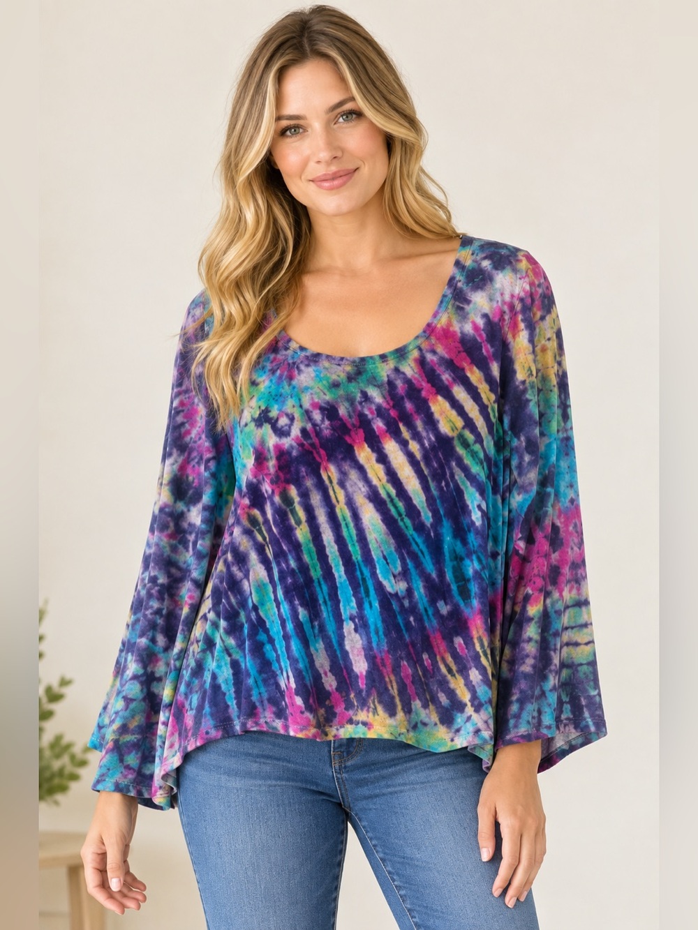 Gypsy Rose Velour Tie-Dye Scoop Neck Long Sleeve Top Size Large/XL
